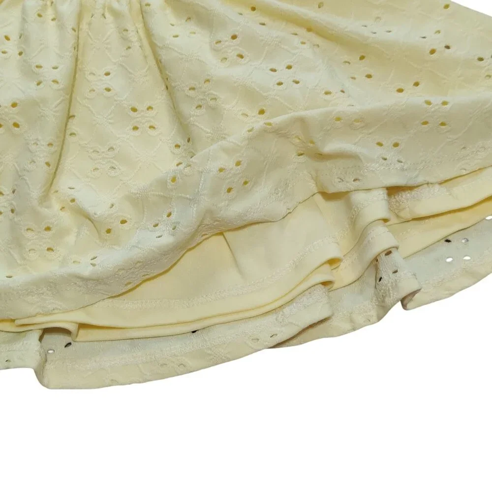 Tahari Girls 4 Yellow Eyelet Button Front Skirt Elastic Waist Summer Cottagecore